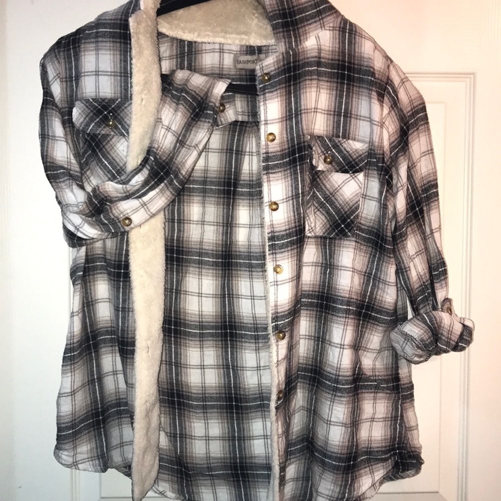 Fuzzy lined hooded Flannel button-up